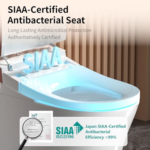 Inodoro Inteligente con Bidet – Apertura/Cierre Automático, Asiento Calefactable, Agua Caliente Instantánea, Bomba Integrada, Secador, Boquilla Autolimpiante y Luz Nocturna – Inodoro de Una Pieza para Baño Moderno miniatura 2