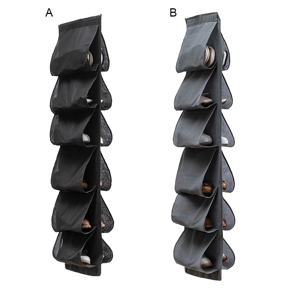 Juego de 5 zapateros para puerta con 12 bolsillos para zapatos deportivos, bolsa de almacenamiento transpirable, organizador de armario, color negro