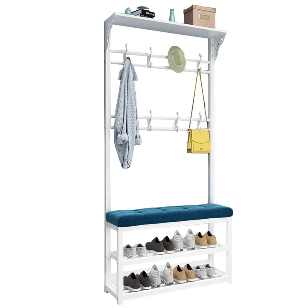 LWJSOCP Freestanding Coat Rack with Storage Bench Heavy-Duty Hall Tree & Shoe nizer 8 Hooks for Entryway Mudroom & Hallway Stylish Steel Coat Hanger Stand for Home Décor