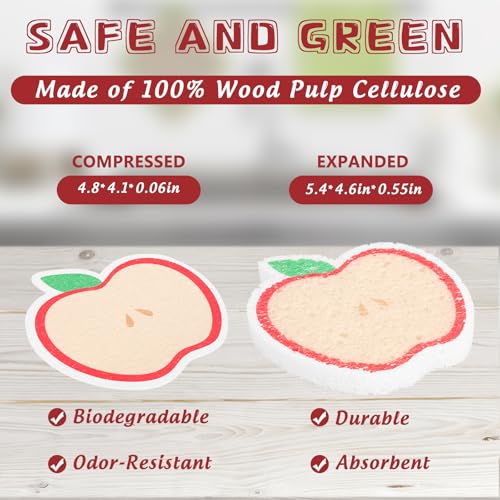 Image of JarThenaAMCS 12Pcs Fruit Shaped Kitchen Sponges 6 Design Cute Apples Orange Watermelon Strawberry Water Absorbing Dish Washing Sponges Non Scratch Household Cleaning Scrub Tools for Washing Dishes