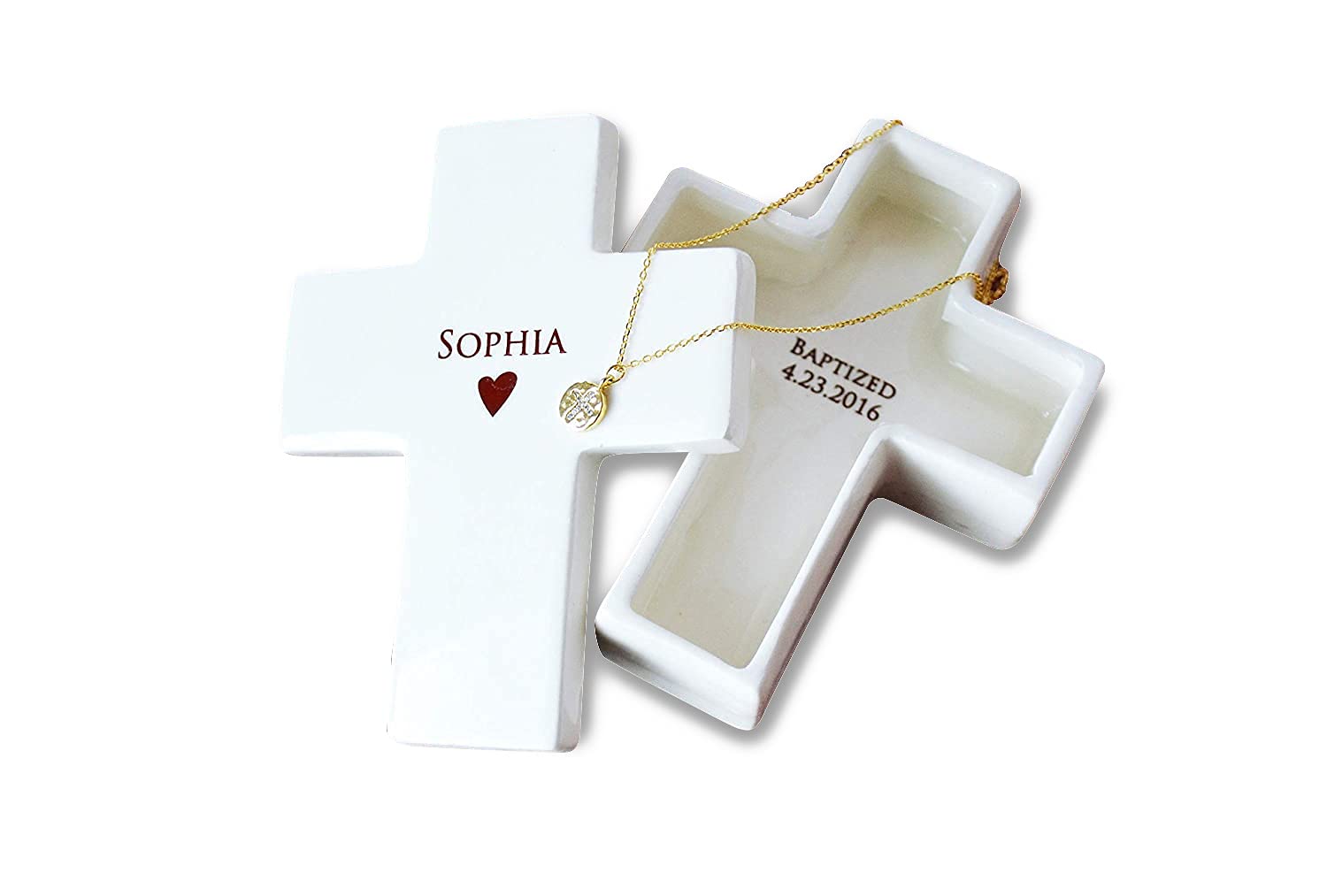 Personalized Baptism Gift with Necklace - Cross Keepsake Box