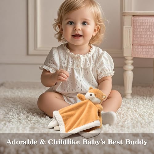 Image of Baby Fox Security Blanket, Soft Loveys for Babies | Lovey for Newborn Boys and Girls, Gender Neutral Security Blanket with Fox Stuffed Animal, Baby Snuggle Toy
