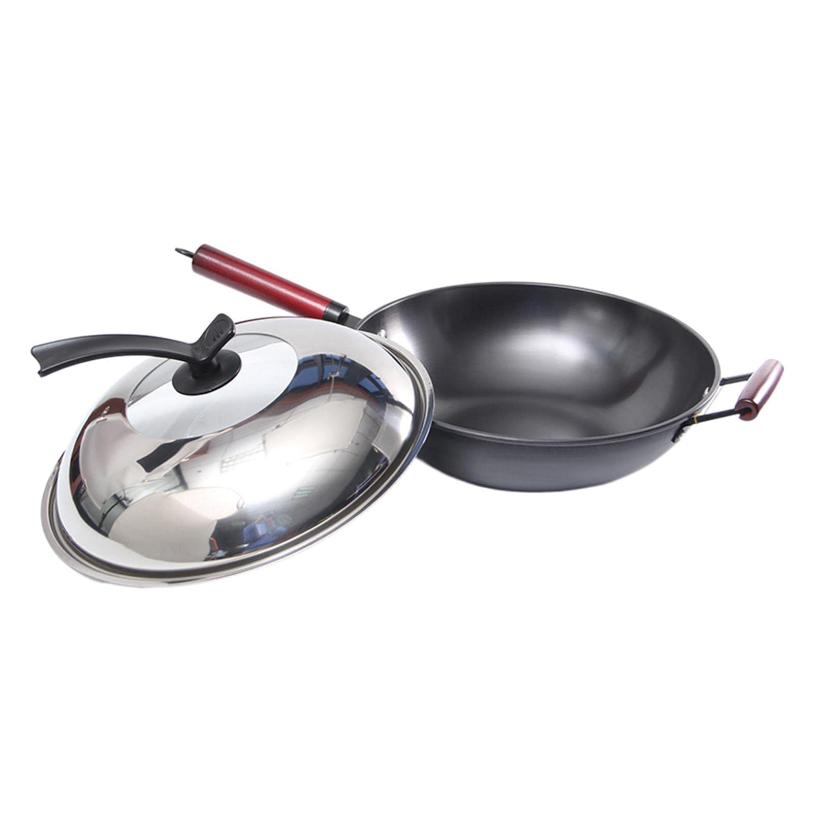 Wok poêle forgée 32cm en fer, ustensiles de cuisine sans revêtement pour frire et sauter les plats