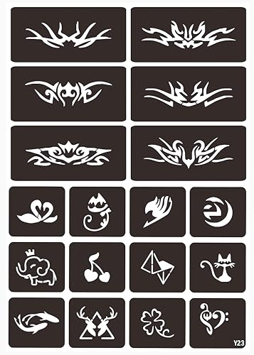 Pochoir de tatouage tribal pour coccyx - Modèle de tatouage - Clé de sol - Pochoir animaux - 18 pochoirs Y23