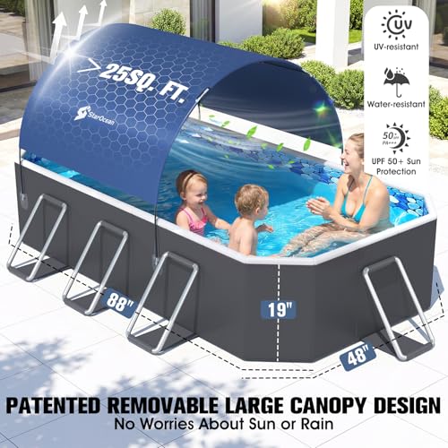 Image of StarOcean Foldable Pool with Canopy,Non Inflatable Pool,Large Foldable Swimming Pool for Adult Portable Pool,Large Collapsible Kid Pool with Shade,Folding Kid Pool for Backyard,88x48x19 in-Dark Blue