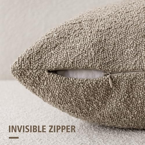 Image of Foindtower Pack of 2, Decorative Textured Boucle Throw Pillow Covers Neutral Accent Solid Pillow Cases Soft Couch Cushion Case for Chair Sofa Bedroom Living Room Home Decor 22x22 Inch Light Khaki Tan