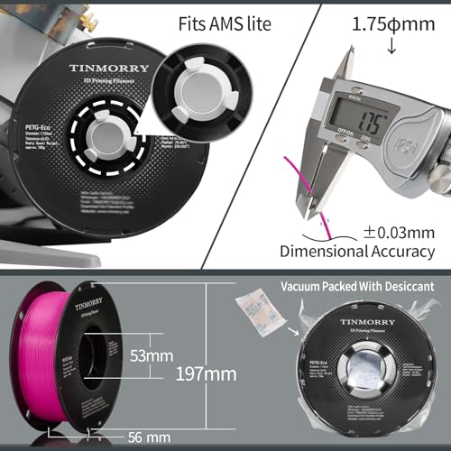 Image of TINMORRY PETG Filament 1.75, Rapid PETG-Eco 3D Printer Filament, Compatible with Most FDM 3D Printers, 1 KG 1 Spool, Fluorescent Rose Red