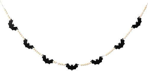 Decoraciones de Halloween de murciélagos – Guirnalda de cuentas de madera de Halloween, decoración de pared de murciélago, chimenea de granja,