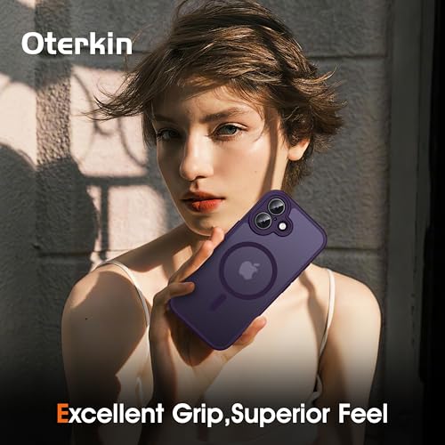 Image of Oterkin Magnetic for iPhone 17 Case Matte,Upgraded Full Camera Protection Compatible with MagSafe Frosted Translucent Shockproof Anti-Scratch Slim Fit Case Military Grade Protection (Dark Purple)