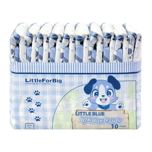Image of Littleforbig Adjustable Hook-and-Loop Fastener Closure Adult Printed Cloth Back Diaper 10 Pieces - Little Blue BabyFur (X-Large 48 inch-56 inch)