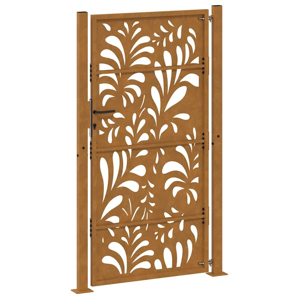 Puerta de jardín 100x175 cm de acero corten con diseño ondulado