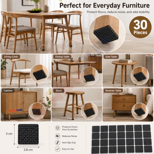 Image of MaruHub Self Adhesive Furniture Pads 30 Pcs, 2.8 x 3 cm EVA Furniture Leg Protectors, Anti-Slip Floor Protection for Chair, Table, Sofa, Cabinet & Stool, Scratch and Noise Reduction