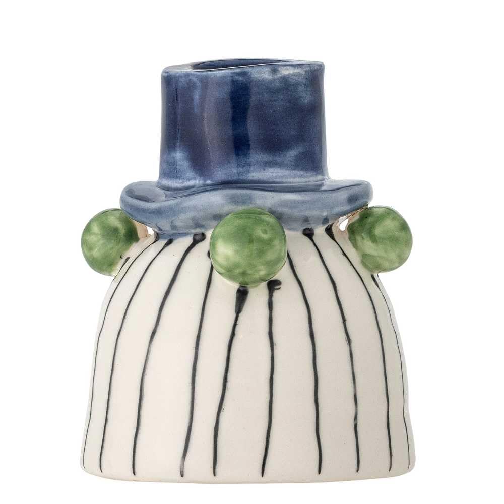 Bloomingville Tacana Stoneware Candle Holder, Blue, D 7 x H 9 cm