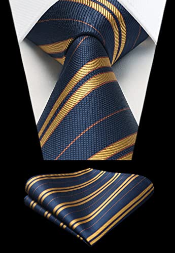 Image of HISDERN Mens Tie Striped Ties and Handkerchief Set Business Formal Woven Pocket Square Wedding College Stripe Necktie