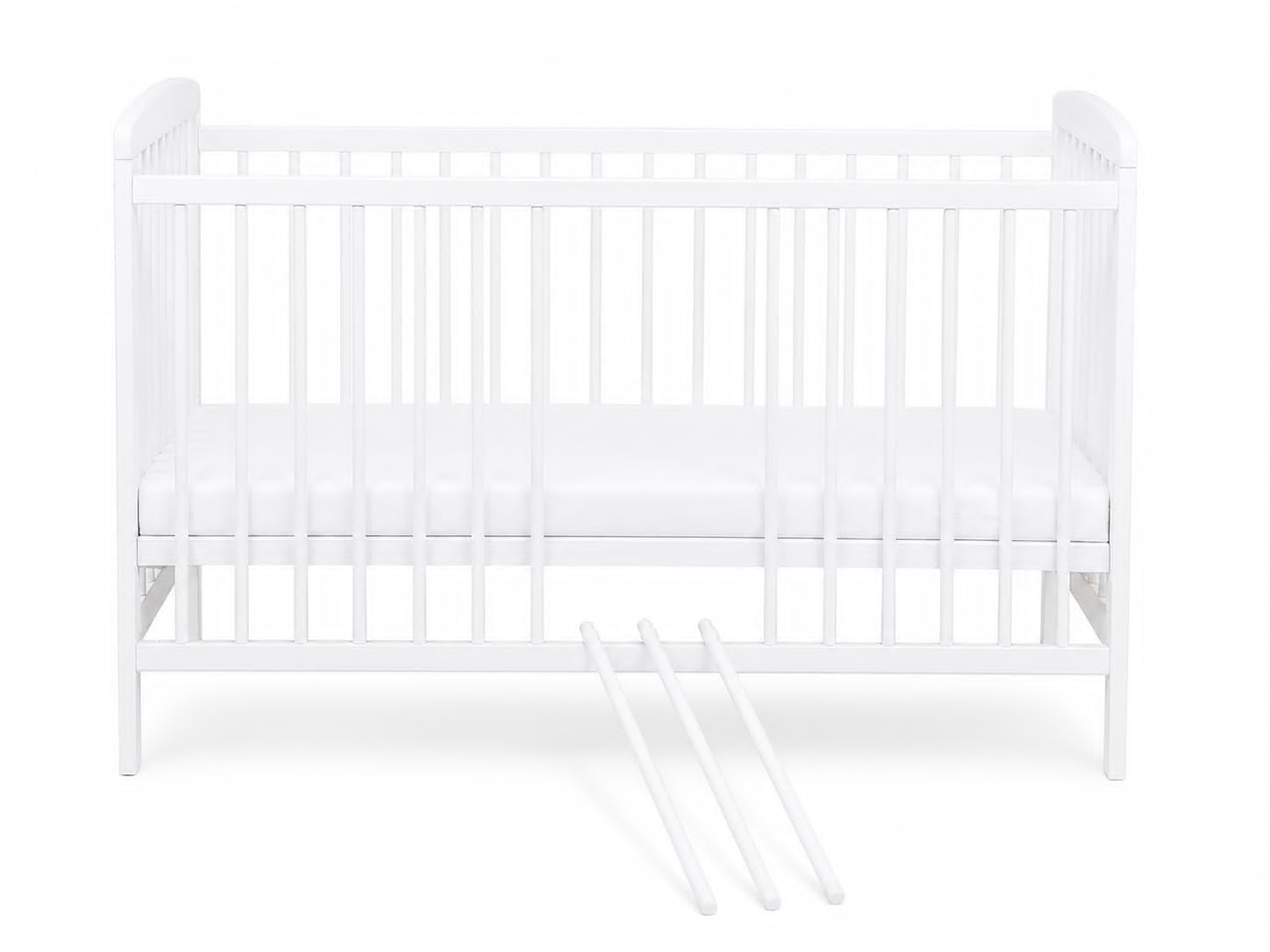 Lettino JOSE White 120 x 60 cm - Lettino con rete a doghe regolabile in altezza su 3 livelli - Legno di pino laccato