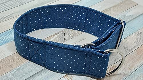 Collier martingale pour lévrier saluki, whippet, lévrier italien, lurcher et lévrier ou lévrier (largeur 5 cm, 45/50 cm, bleu à pois blancs)