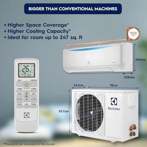 Image of Electrolux 1.5 Ton 3 Star Convertible Inverter Split Air Conditioner (AC), 100% Copper, PM2.5 Filter, 360 Cooling, I-Feel Tech, Anti-Corrosion and R32, White & Blue, UltimateHome 300, ESV183C2UA