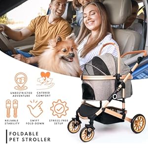 Pet stroller with 4 wheels foldable pet travel carrier for smallmedium dogs cats up to 50lbs detachble portable pet bag storage basket car seat 3 in 1 multifunctional grey  urban country home decor