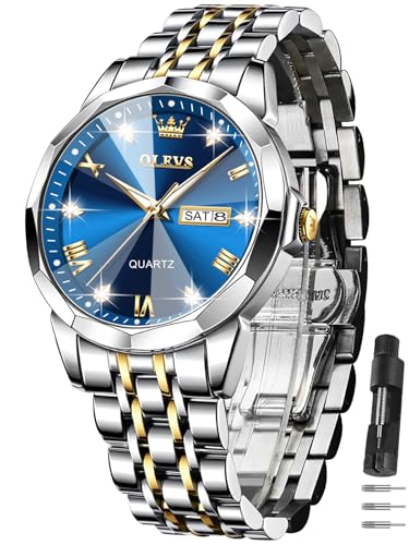 OLEVS Men's Watch,Classic Silver Watches for Men, Waterproof Stainless Steel Roman Numbers Men's Watch Easy to Read