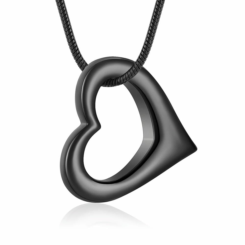 Pendentif souvenir pour cendres en cœur noir pour homme femme