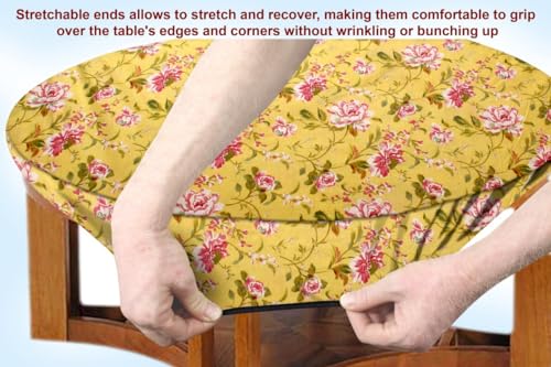 Image of The Furnishing Tree Elastic Cotton Round Center Table Cover 24x24 in Inches Floral Pink Rose on Yellow Base