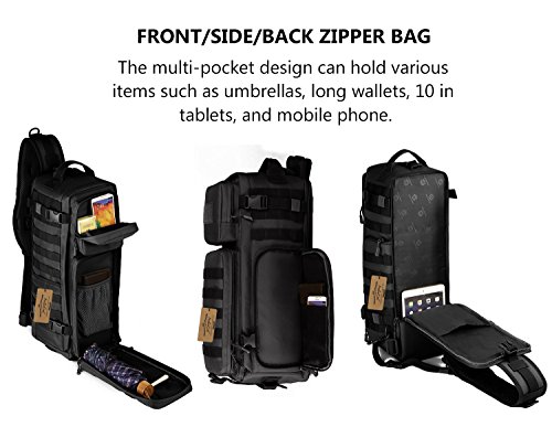 Arcenciel Tactical Sling Pack Military Molle Chest Crossbody Shoulder Bags Motorcycle Bicycle Assault Range Diaper Day Backpack With Patch (Black) #TOP4