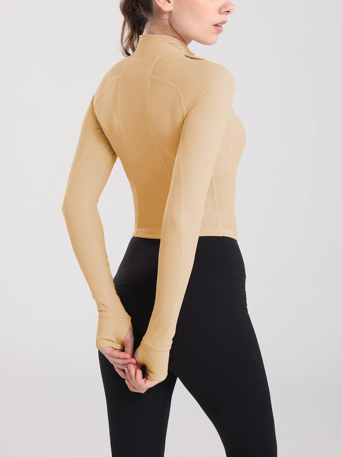 Women's Athletic Half Zip Pullover Sweatshirt Workout Top Crop Quarter Zip Pullover Yoga Running Jackets - Image 4