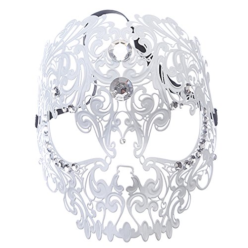 Coxeer Skull Masquerade Mask Christmas Metal Mask with Rhinestones