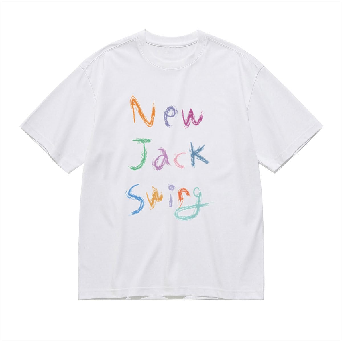 カラフル!! NJS 半袖Tシャツ ホワイト 綿 プリント カジュアル