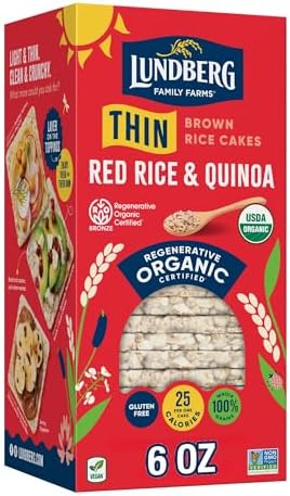 Lundberg Organic Thin Stackers, Red Rice & Quinoa, Salt-Free, Thin Multigrain Rice Cakes, Gluten-Free, Vegan, Healthy Snacks, 6 oz (Pack of 1)
