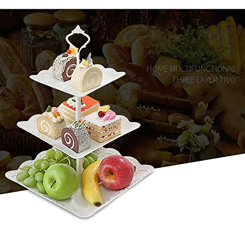 Cake Stand Cupcake, Stand Tower Dessert Display Plate 3-Tier Square White Pp Serving Tray Dish Treat Stacked Pastry Fruit Serving Platter Tree Stand For Gift Tea Party Restaurant #TOP3