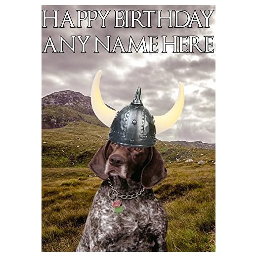Tysk korthårig pekare hund hs161 Viking Warrior rolig söt grattis på födelsedagen A5 personligt gratulationskort postat av oss presenter till alla 2016 från Derbyshire Storbritannien