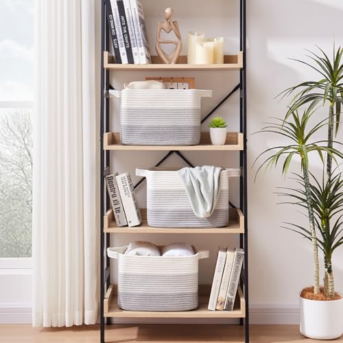 Image of OIAHOMY Cotton Rope Storage Baskets for Organizing Gradient Gray 3-Pack