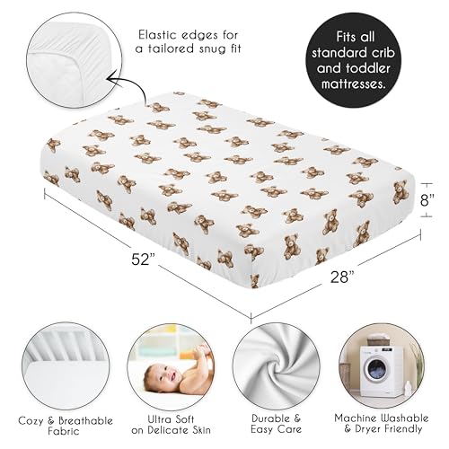 Image of Sweet Jojo Designs Fitted Baby Crib Sheets (Boho Teddy Bear) for Boys or Girls, Infant Nursery, Toddler Room - Standard Size (Brown Bears, Watercolor, Bohemian, Classic, Modern, Wholesome Aesthetic)