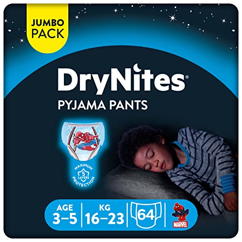 Huggies DryNites Calzoncillos Absorbentes Niño Talla 3-5 años (16-23kg), 4 paquetes x 16uds (64 unidades)