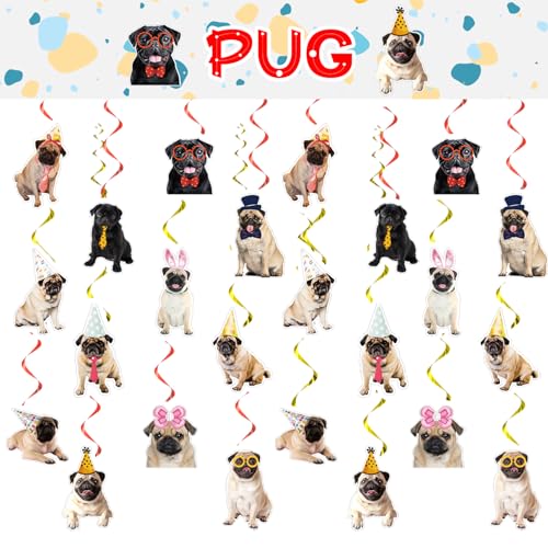 24 Pcs Mops Hängende Wirbel Mops Spiralen Decke Wirbel Dekorationen Mops Hängende Dekorationen für Mops Hund Geburtstag Dekorationen Party Zubehör
