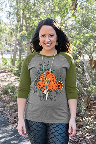 Thanksgiving Shirts Womens Thankful Pumpkin And Sunflower 3/4 Sleeve Raglan Baseball Graphic Tee Tops #TOP1