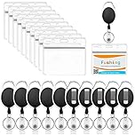 Fushing 10 Pack Retractable Badge Holders, Clear Waterproof Plastic Badge Holders ID Card Name Tag Holders with Retractable Badge Reel Carabiner Belt Clip and Metal Split Ring (Horizontal)
