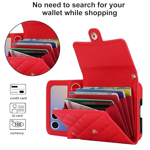 Image of for Samsung Galaxy Z Flip 7 Accordion Crossbody Wallet Case, 4 Card Slots, RFID Blocking, and Adjustable Strap - Stylish and Versatile Accessory.(Red)