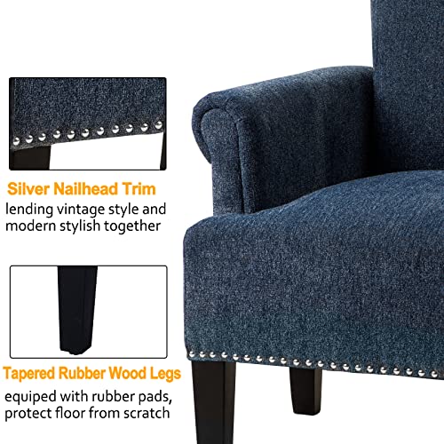Homvent Armchair W/Rivet Strim/Rolled Arms/Channel Tufted Wingback,Upholstered Reading Chair W/Tapered Wood Legs,Living Room Recliner Chair Bedroom Chair W/Padded Seat,Mid-Century Accent Chairs #TOP4