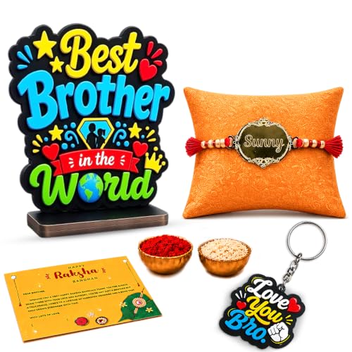 Image of SWAGSTATION Rakhi Combo for Brother, Evil Eye Rakhi with Guardian Bell Evil Eye Keychain, Love You Bro Fridge Magnet, Greeting Card & MDF Gift Box, Raksha Bandhan Gift Set