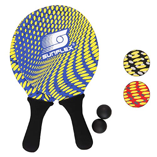 Sunflex® Neopren Beachball Set Splash mit Zwei Schlägern und Zwei Bällen in blau | weich und leicht | extrem robust und wasserfest