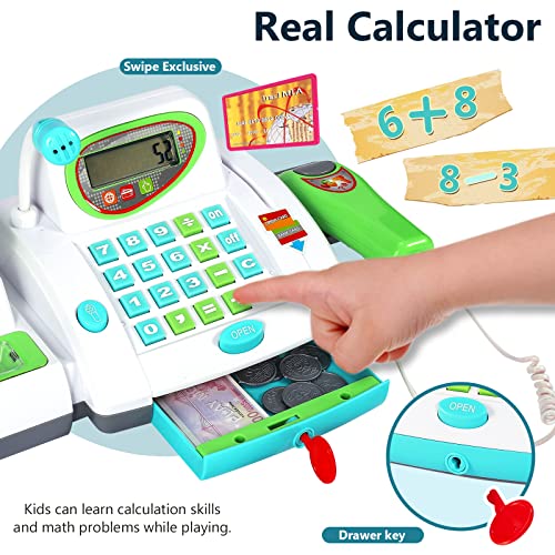 image for HERSITY Kids Toy Cash Register with Scanner and Microphone, Pretend Pl