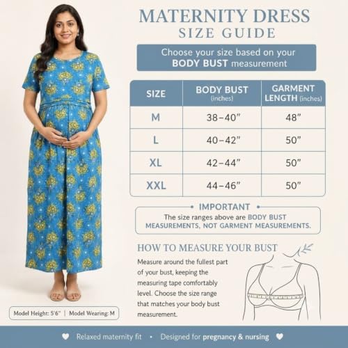 Image of Zero Clothing Feeding Dress for New Moms Casual Loungewear Ankle Length | Cotton Maternity Nighty | Zipless Feeding Dresses for Women | Pregnancy & Nursing Wear