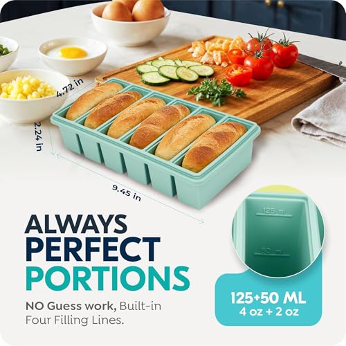 Image of 1 /2 Cup Silicone Freezer Molds with Lid, Soup Container Style Ice Cube Trays for Freezer - Reinforced Steel Ring Top for freezing Soup Sauce Broth Leftovers, Dishwasher & Oven Safe, BPA Free 2 Pack