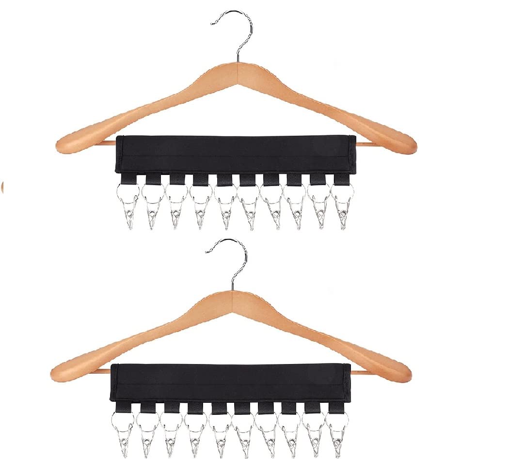 Bi-sonic lee 2 Pack Hat Organizer Holder for Hanger & Room Closet Display,10 Large Holder Clipsfor Ball Hats, Golf Caps, Beanies, & Sports Cap Accessories (Black)