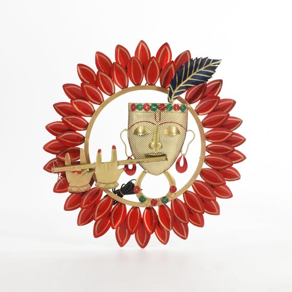 Image of SHREE 'O' GREEN TECH Metal Multicolor Krishna Playing Basuri Wall Decor Frame Wall sculpture Wall Art For Living room, Pooja Room Drwaing Room & Bedroom