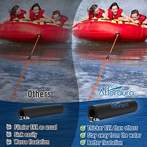 Image of Affordura Adjustable Tow Rope for Tubing, 65 FT 4-Section Boat Tow Rope Extension, Heavy Duty Ski Rope Water Sports Pontoon Towable Tube Pull Rope