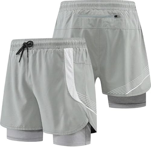 DMMWCX Men's Shorts Men's Running Compression Sports Pants Basketball Shorts Fitness Tights Training Shorts-Gray-L