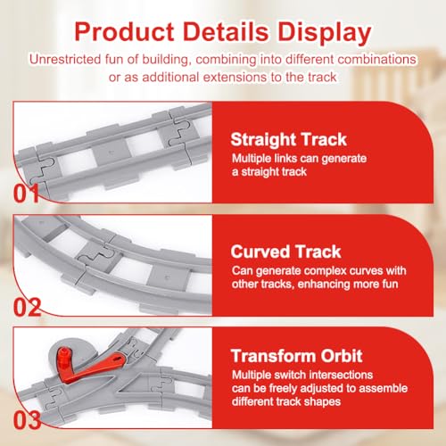 Building blocks rail, railway tracks consisting of crossings, straight tracks, curves, sloping tracks, gift for boys & girls (32P) - Image 3